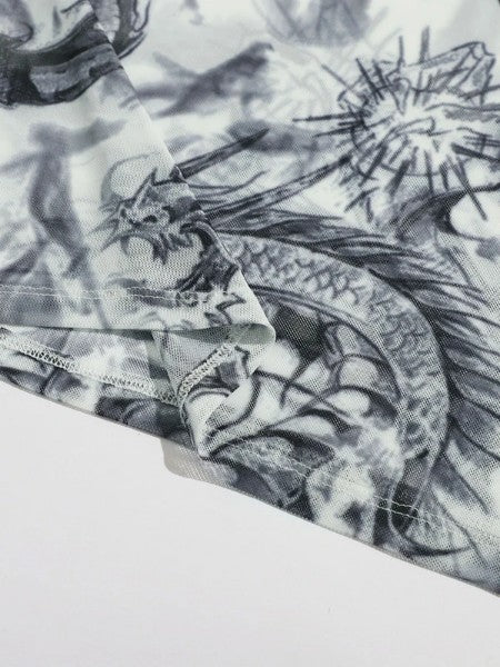 Chinese Dragon Mesh Bodycon Dress