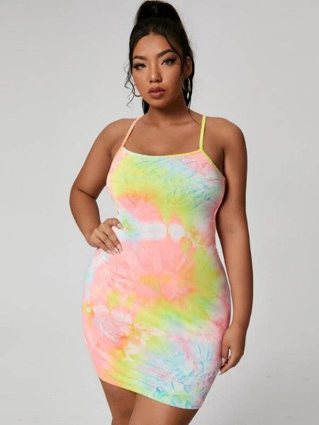 Lace-up Backless Tie Dye Bodycon Dress
