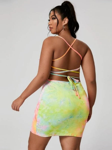 Lace-up Backless Tie Dye Bodycon Dress