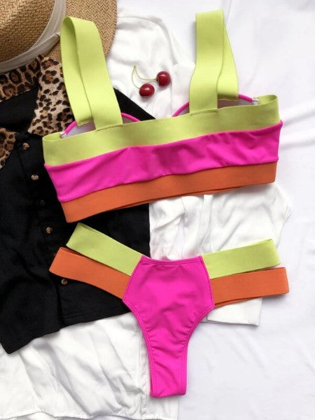 Color Block Push Up Bikini Swimsuit