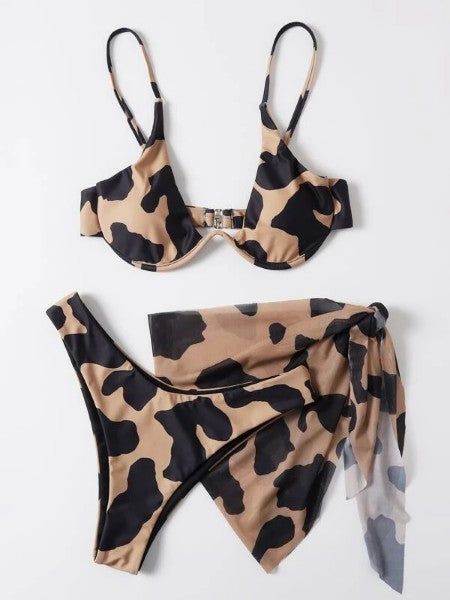 Cow Print Bikini Swimsuit & Beach Skirt