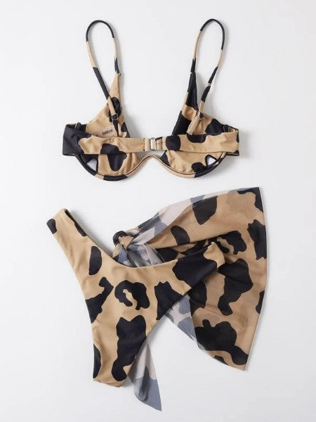 Cow Print Bikini Swimsuit & Beach Skirt