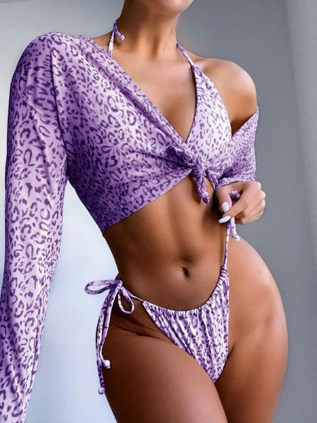 Leopard Triangle Bikini Swimsuit & Shawl
