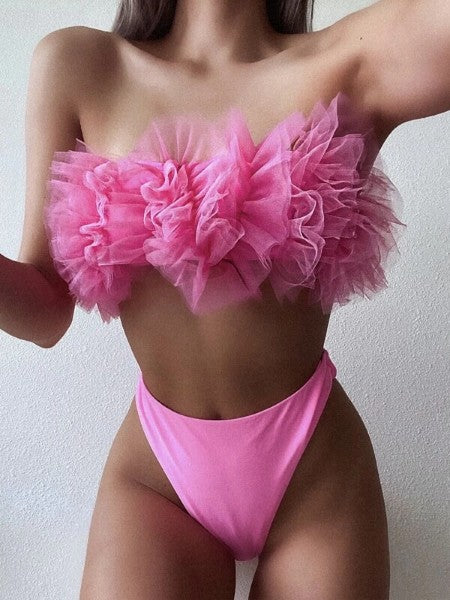 Barbie Mesh Bandeau High Cut Bikini Swimsuit