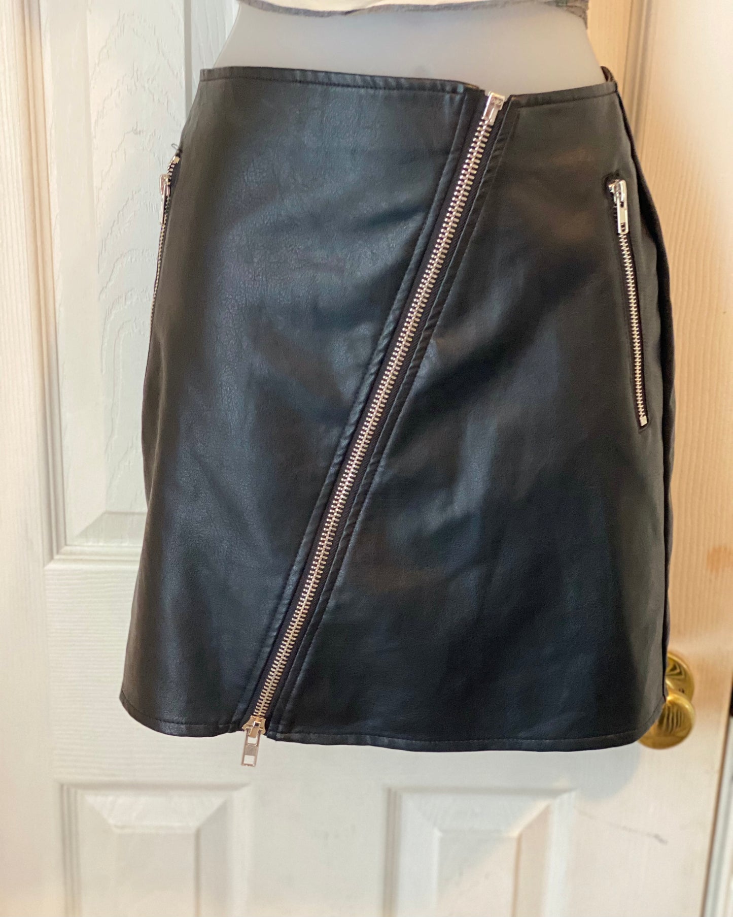 Faux leather zip up skirt