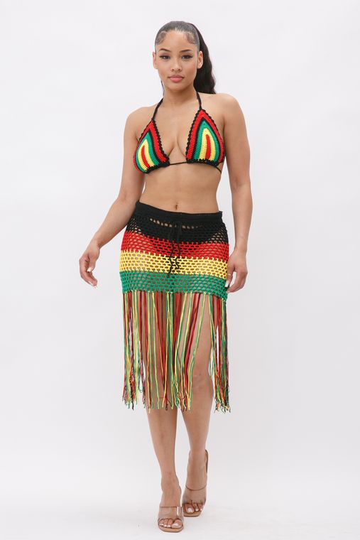 Jamaica Me Happy Fringe Skirt Set